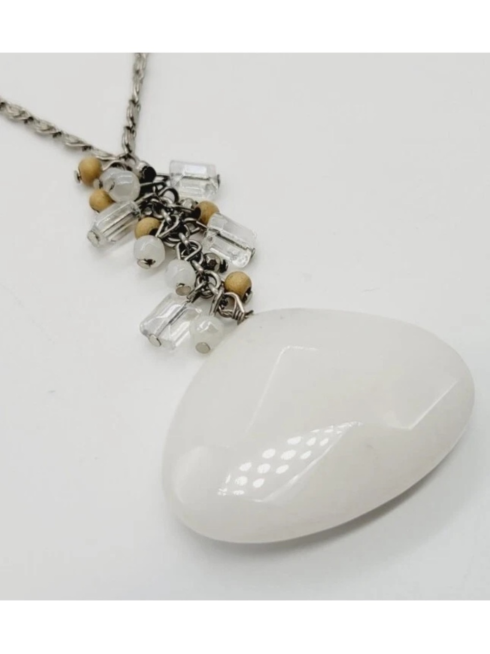 Loft White Stone & Bead Pendant 2 Strand Layered Silver-Tone Necklace